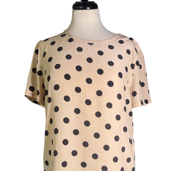Equipment Beige/ Black Polka-Dot Short Sleeve Silk Shell Blouse Small - Picture 1 of 4